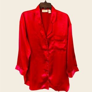 Victoria's Secret Red Satin Sleep Shirt Embroidered Logo Christmas Medium